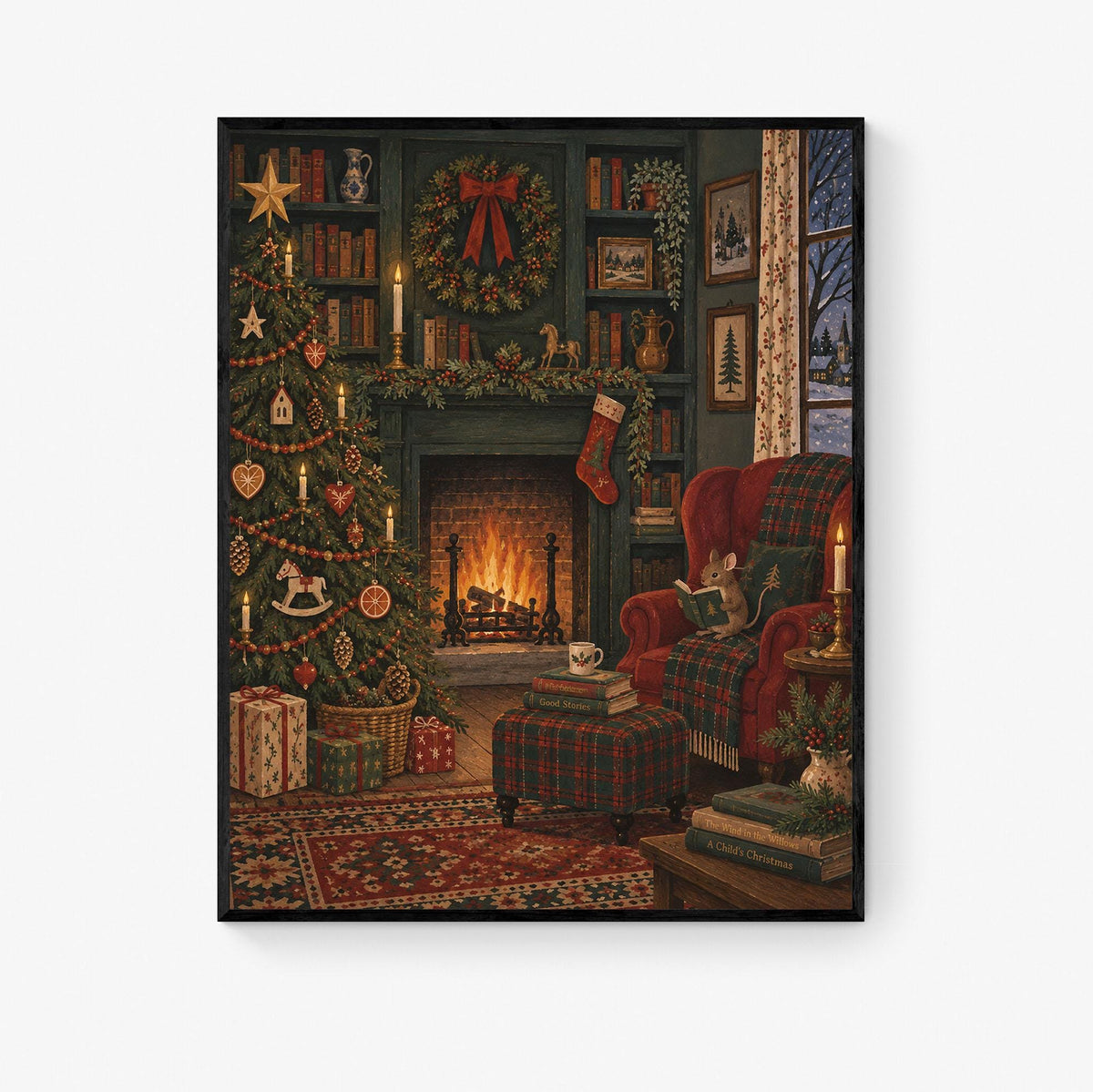 Cozy Christmas Country Mouse Wall Art Print, Vintage Holiday, Nativity Home Decor