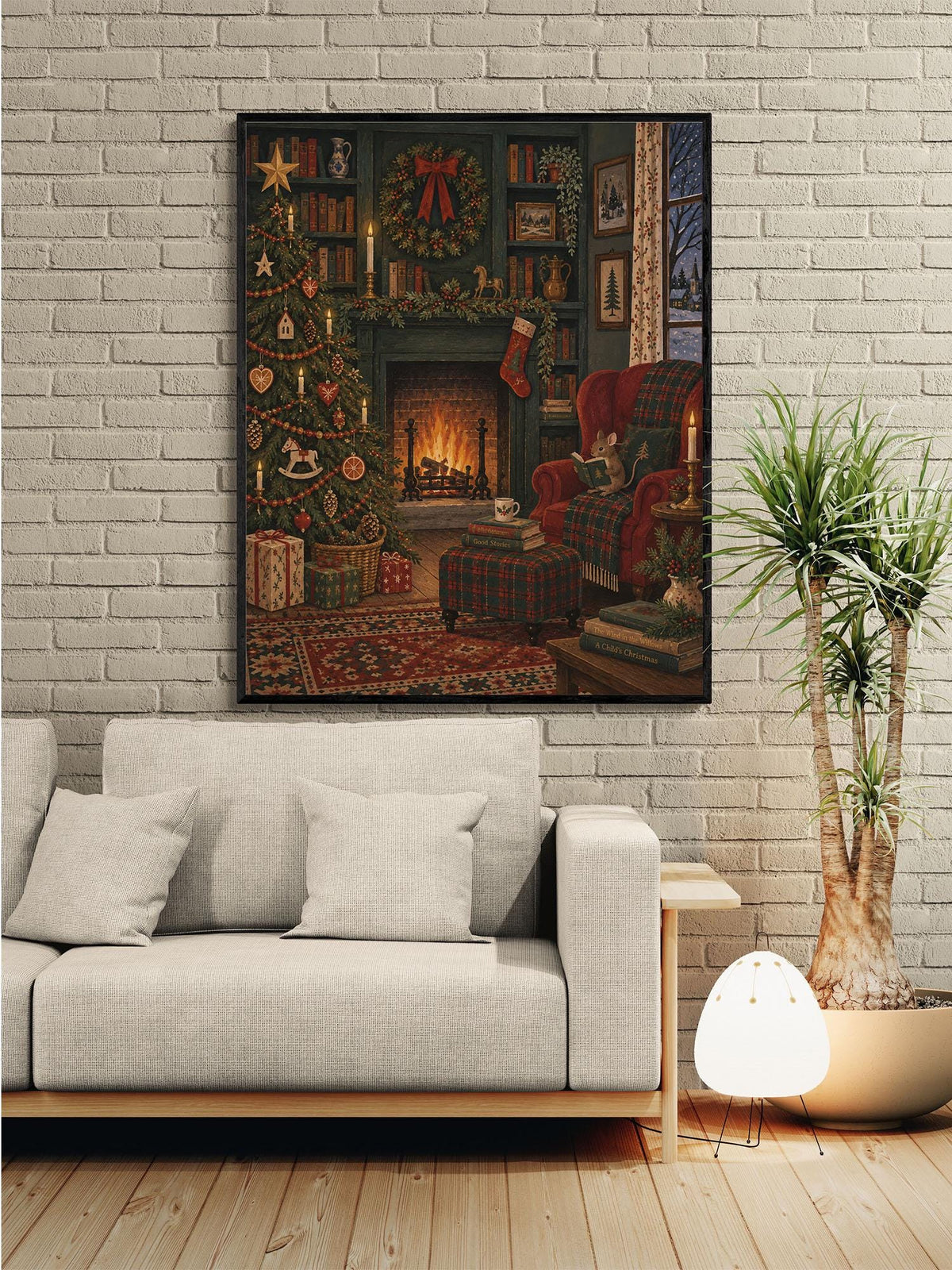 Cozy Christmas Country Mouse Wall Art Print, Vintage Holiday, Nativity Home Decor