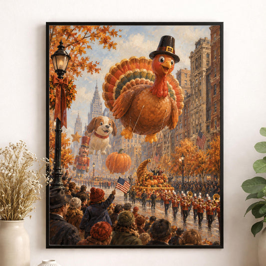 Thanksgiving Parade Art Print | October | Vintage Turkey Balloon | Autumn Home Decor