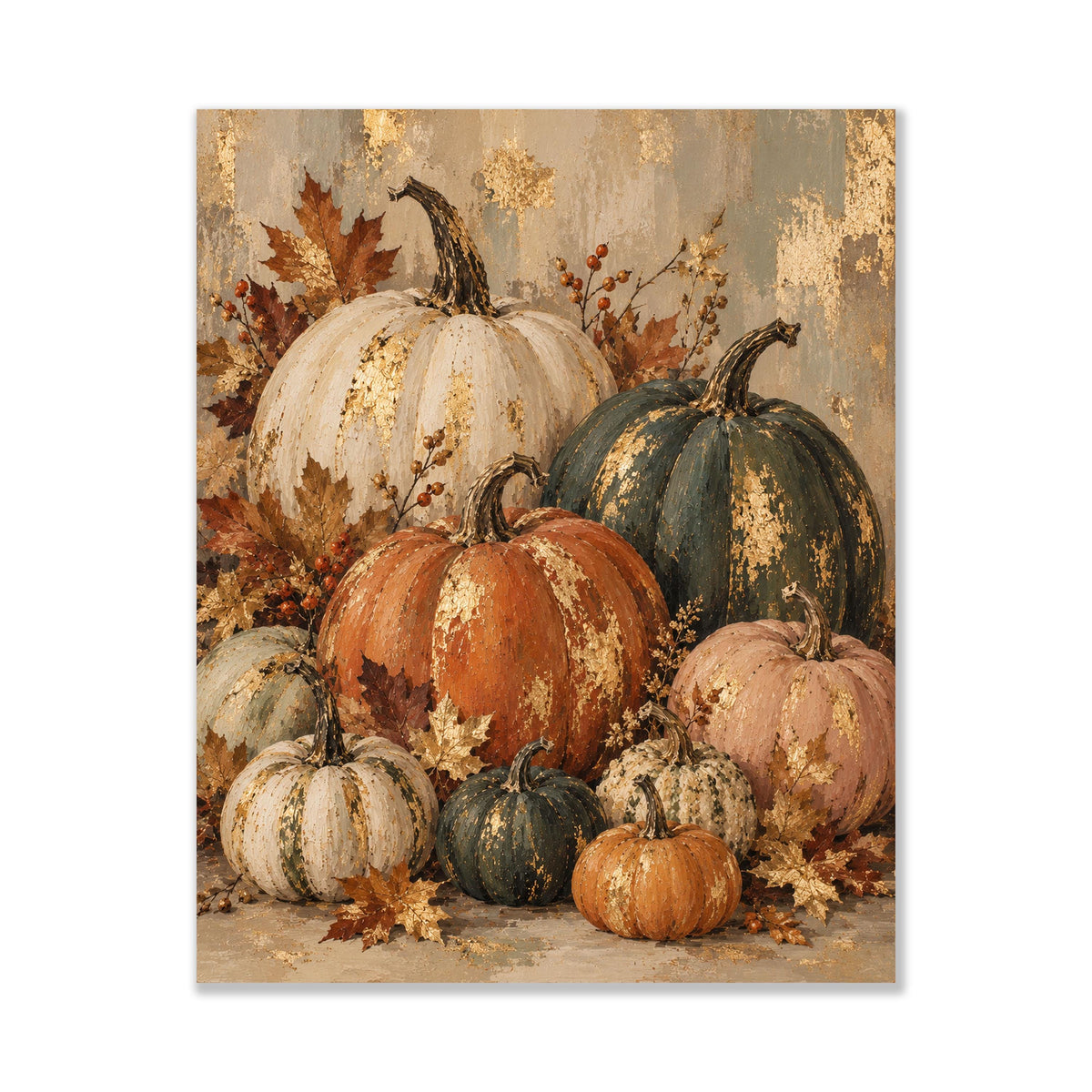 Abstract Pumpkins Art Print | October | Vintage Fall Gold | Autumn Neutral Home Decor