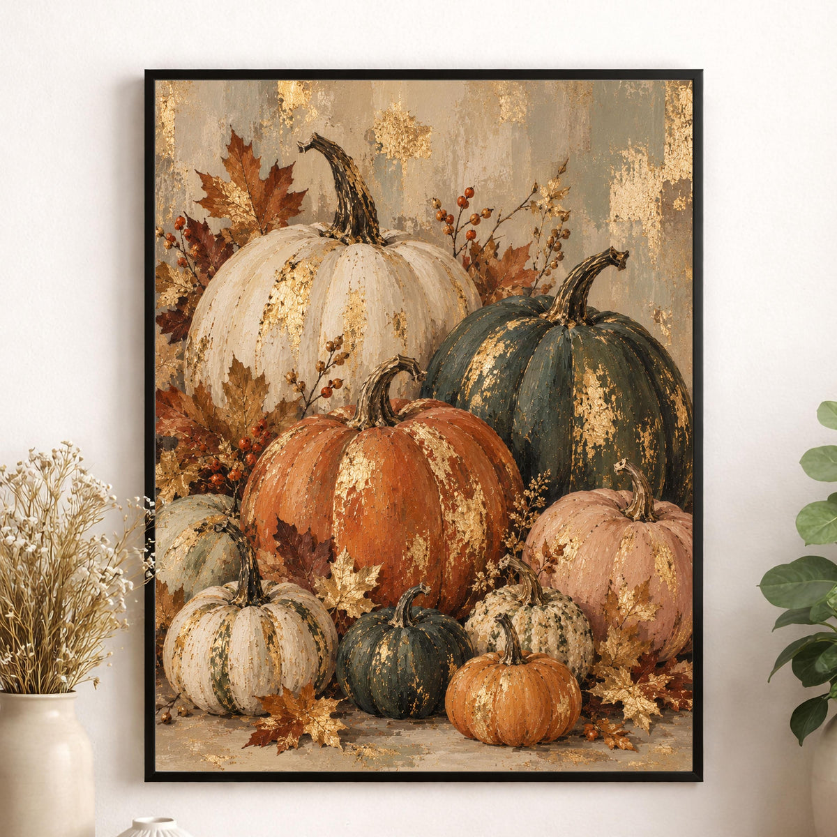 Abstract Pumpkins Art Print | October | Vintage Fall Gold | Autumn Neutral Home Decor