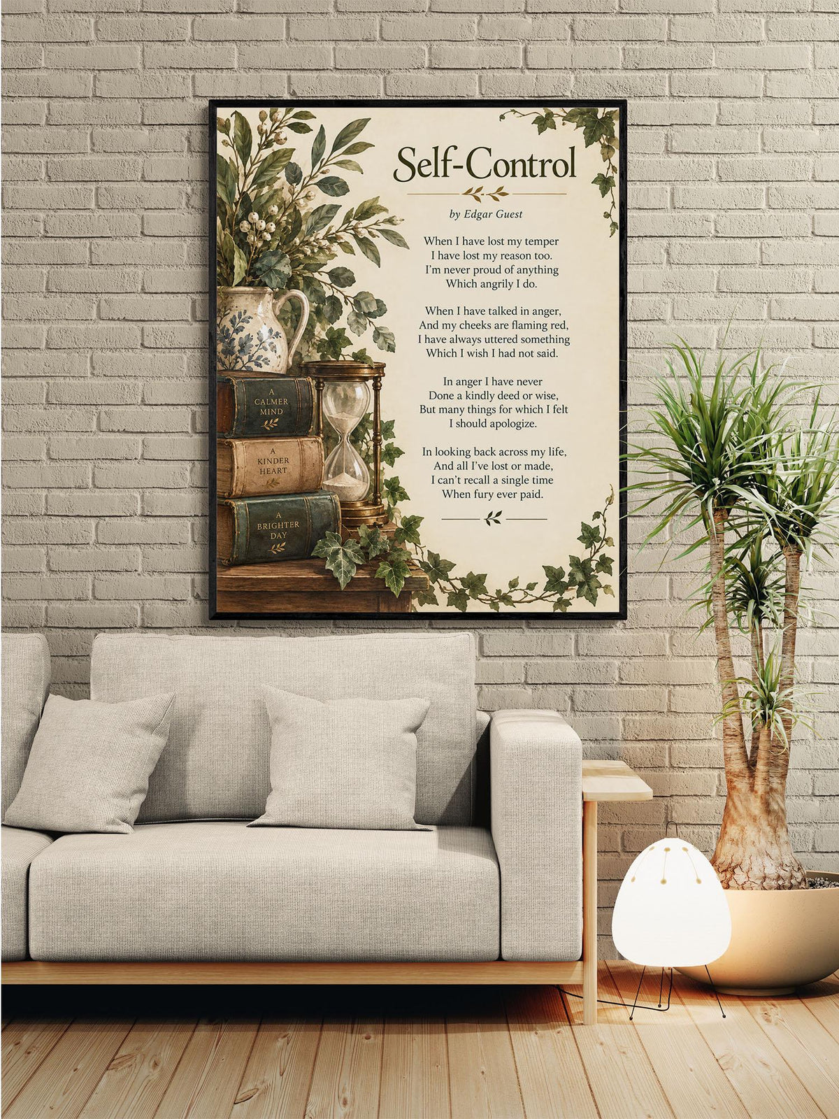 Self Control Wall Art Print | When I Have Lost My Temper | Edgar Guest Poem | Botanical | Literary Book | Inspirational Home Decor