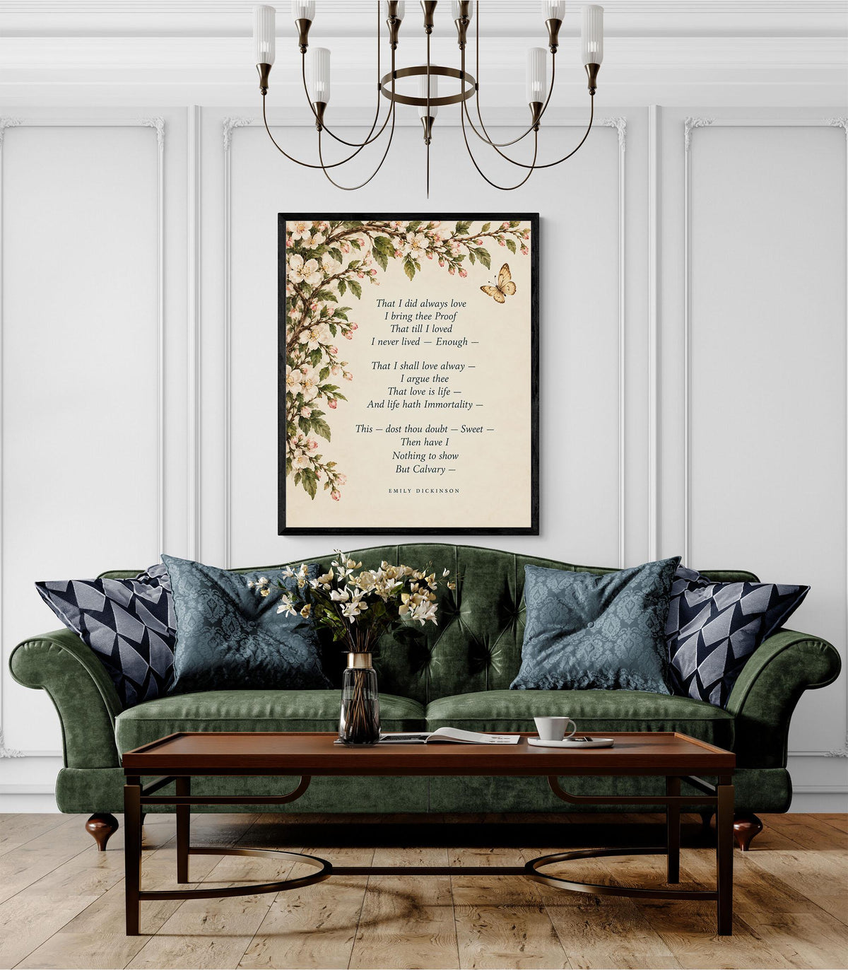 Emily Dickinson Quote Art Print | Calvary Poem | Vintage Floral | Literary Wall Home Decor