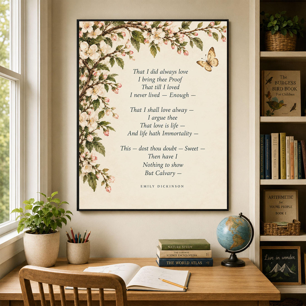 Emily Dickinson Quote Art Print | Calvary Poem | Vintage Floral | Literary Wall Home Decor