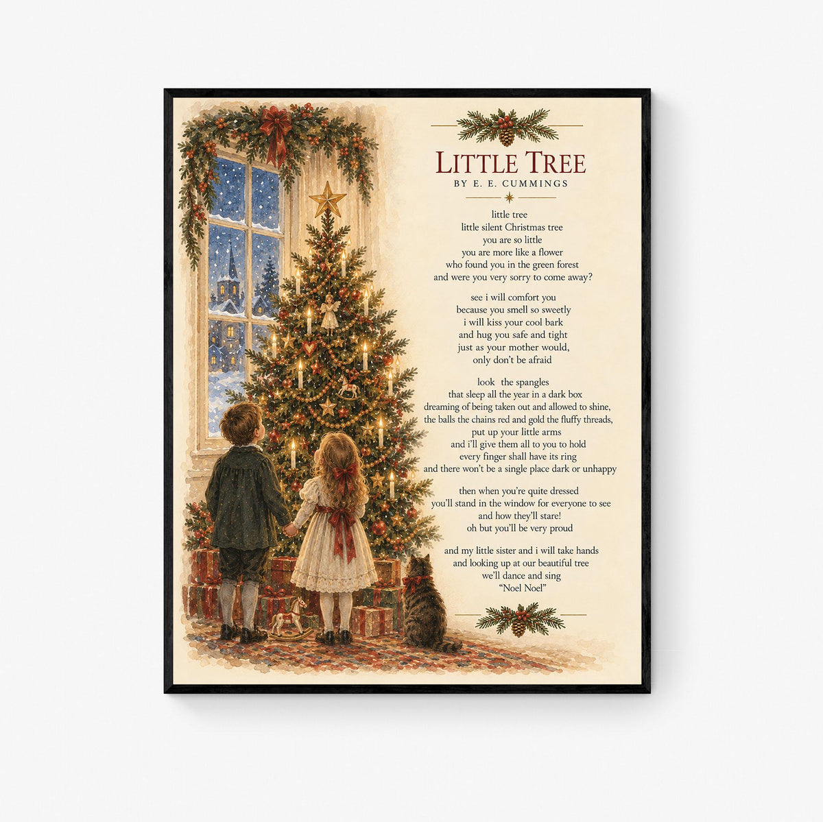 Little Tree Wall Art Print, EE Cummings, Christmas Holiday, Home Decor