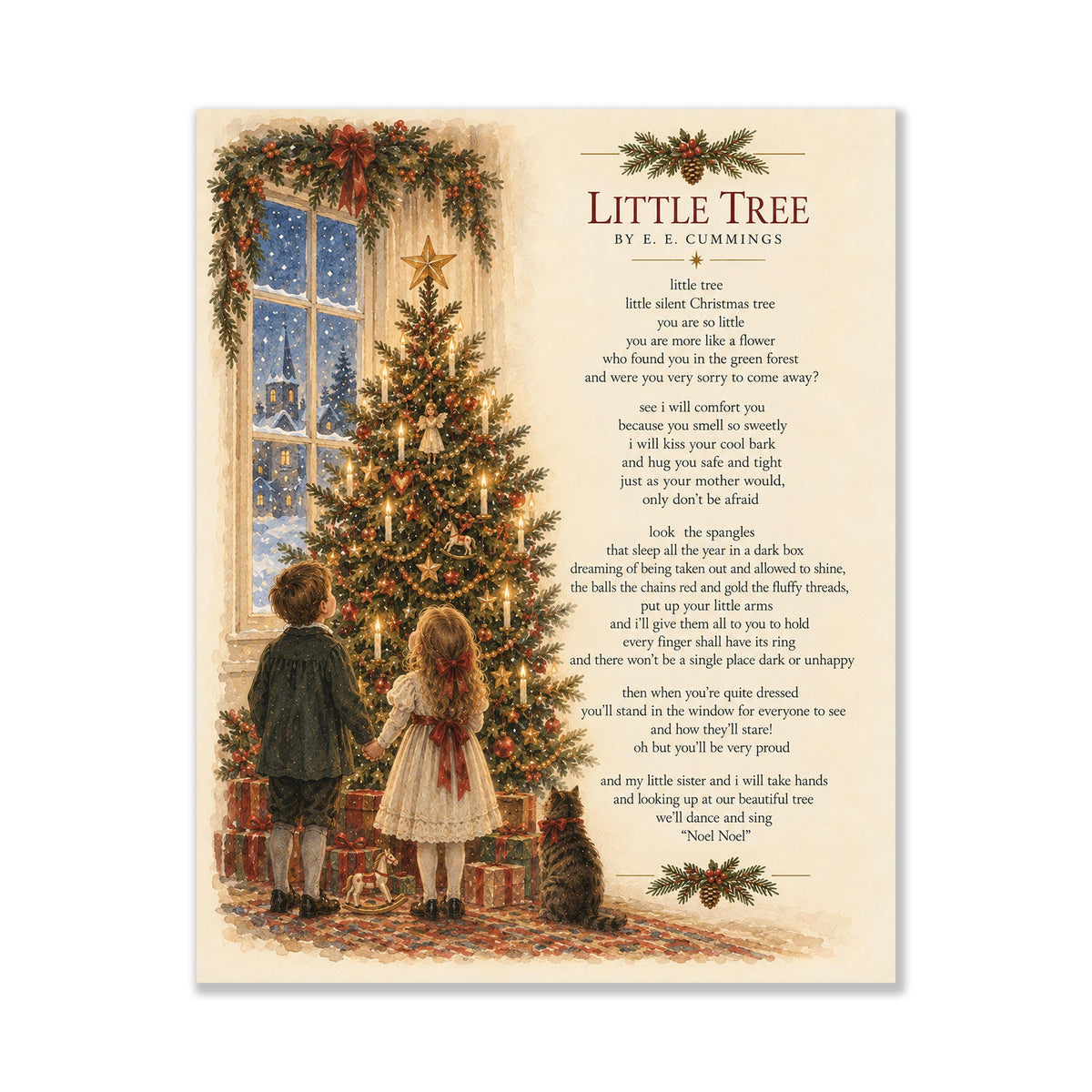 Little Tree Wall Art Print, EE Cummings, Christmas Holiday, Home Decor