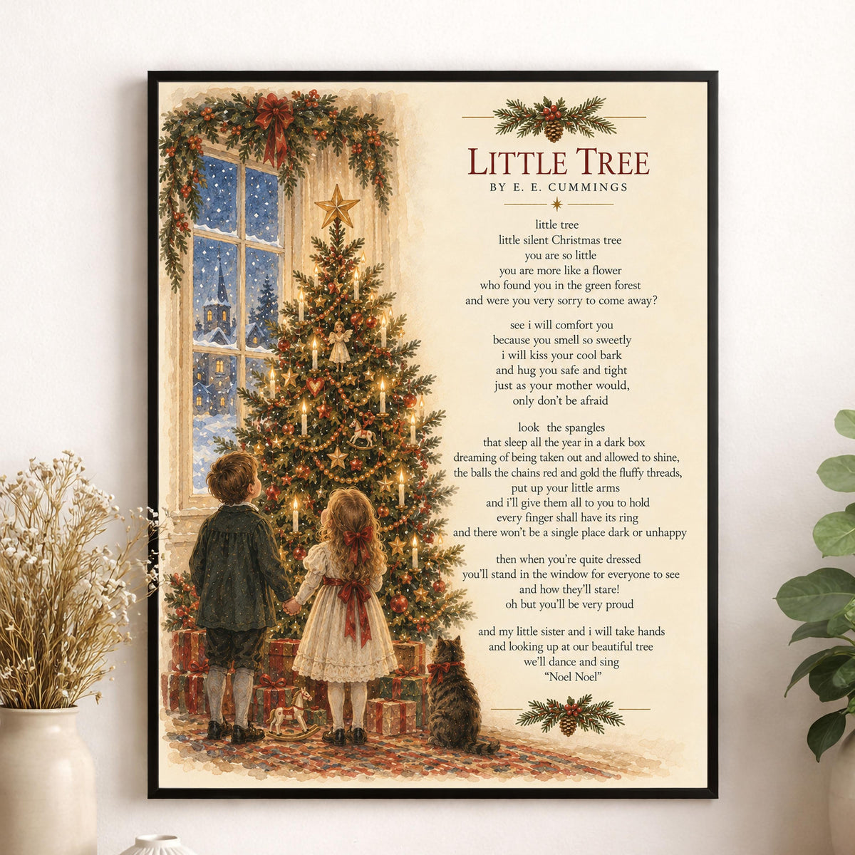 Little Tree Wall Art Print, EE Cummings, Christmas Holiday, Home Decor