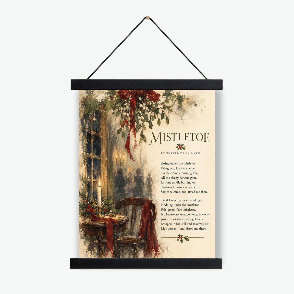 Mistletoe Poem Wall Art Print, Walter de la Mare, Christmas Holiday Home Decor