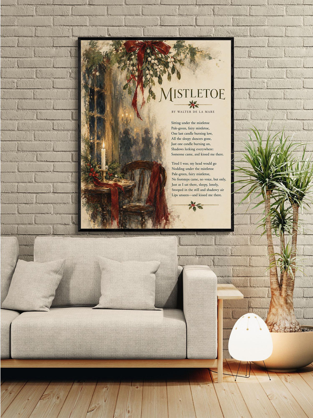 Mistletoe Poem Wall Art Print, Walter de la Mare, Christmas Holiday Home Decor