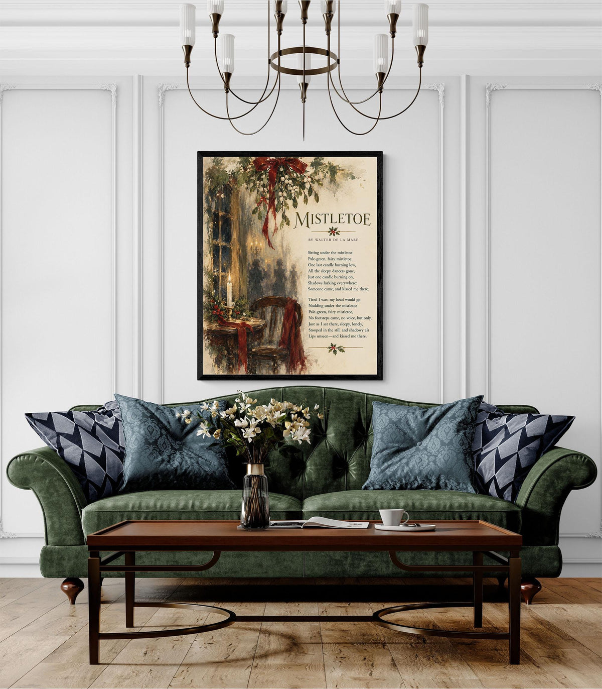Mistletoe Poem Wall Art Print, Walter de la Mare, Christmas Holiday Home Decor