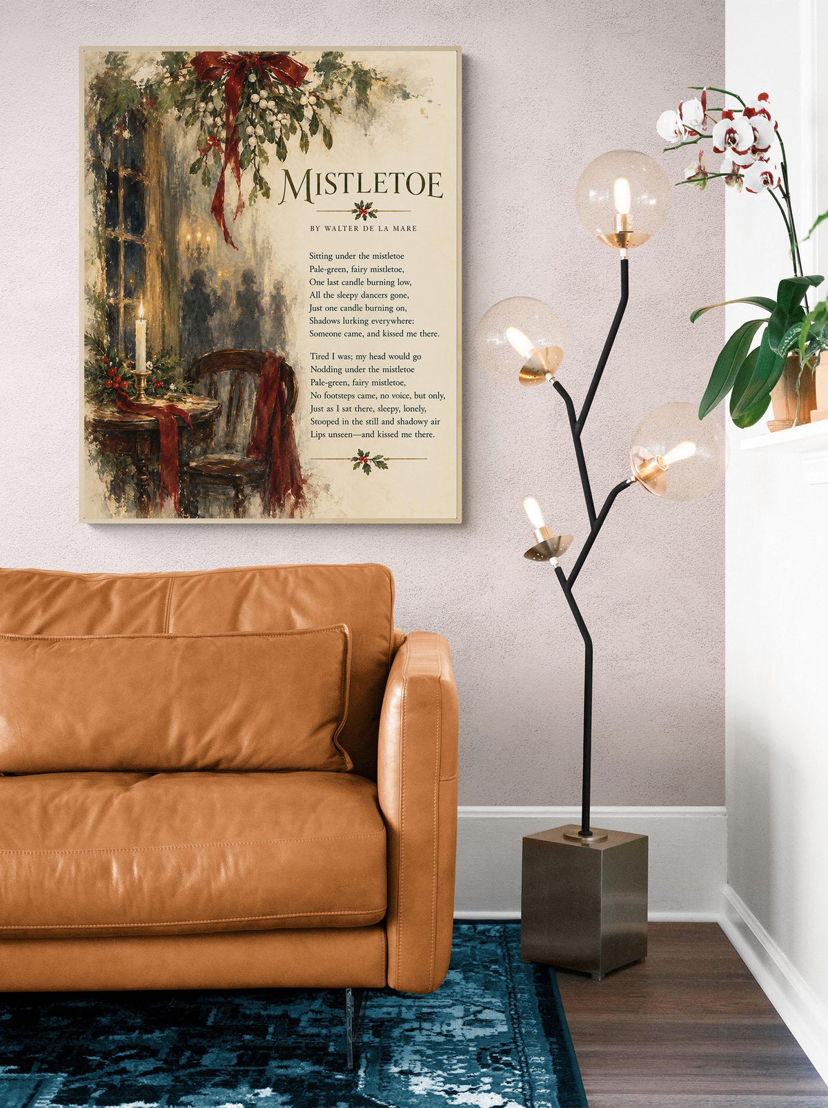 Mistletoe Poem Wall Art Print, Walter de la Mare, Christmas Holiday Home Decor