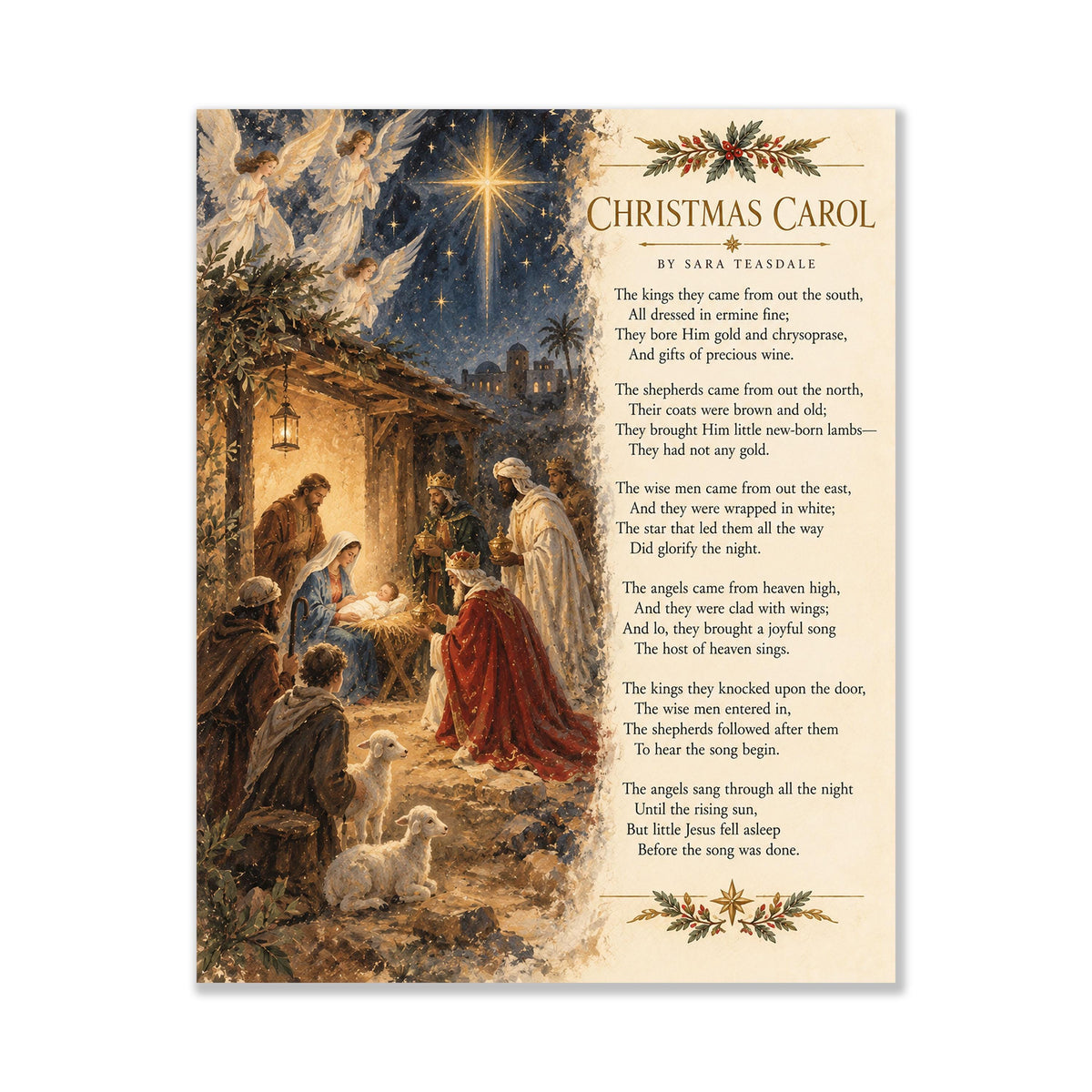 Christmas Carol Wall Art Print, Teasdale Quote, Holiday Poem, Nativity Home Decor