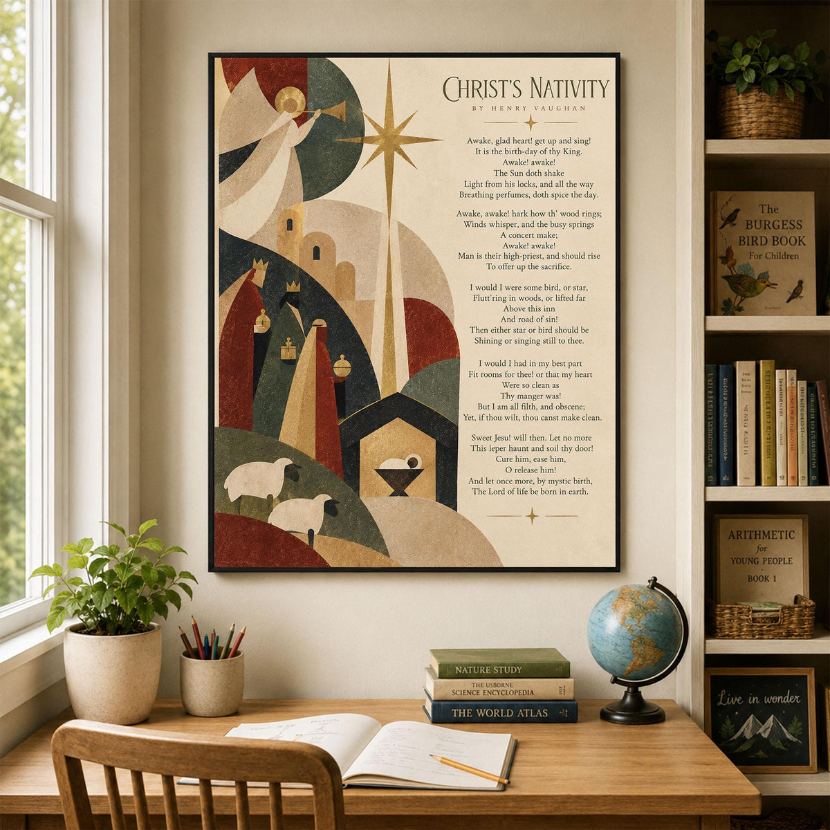 Christ's Nativity Wall Art Print, Henry Vaughan Christmas Quote, Holiday Poem, Home Decor