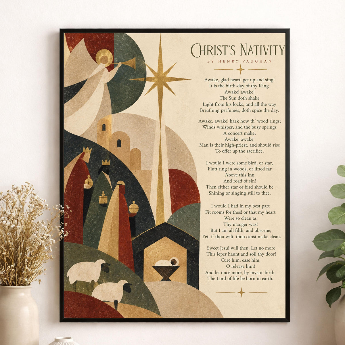 Christ's Nativity Wall Art Print, Henry Vaughan Christmas Quote, Holiday Poem, Home Decor