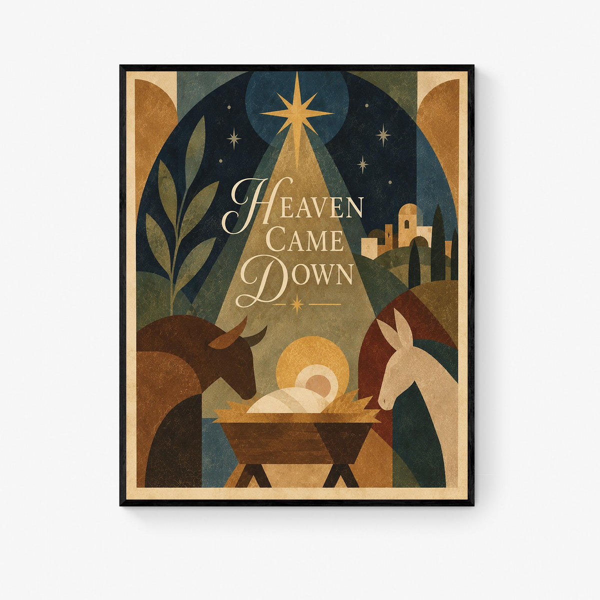 Heaven Came Down Nativity Wall Art Print, Christmas, Holiday Poem, Mid Century Home Decor