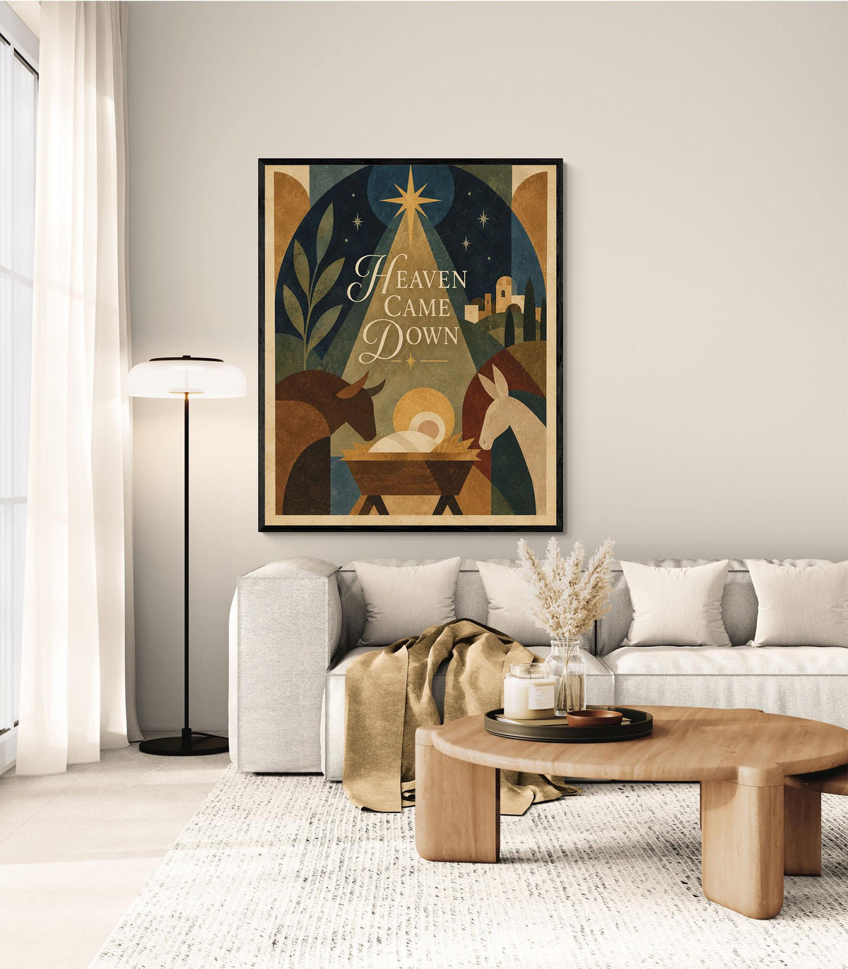 Heaven Came Down Nativity Wall Art Print, Christmas, Holiday Poem, Mid Century Home Decor