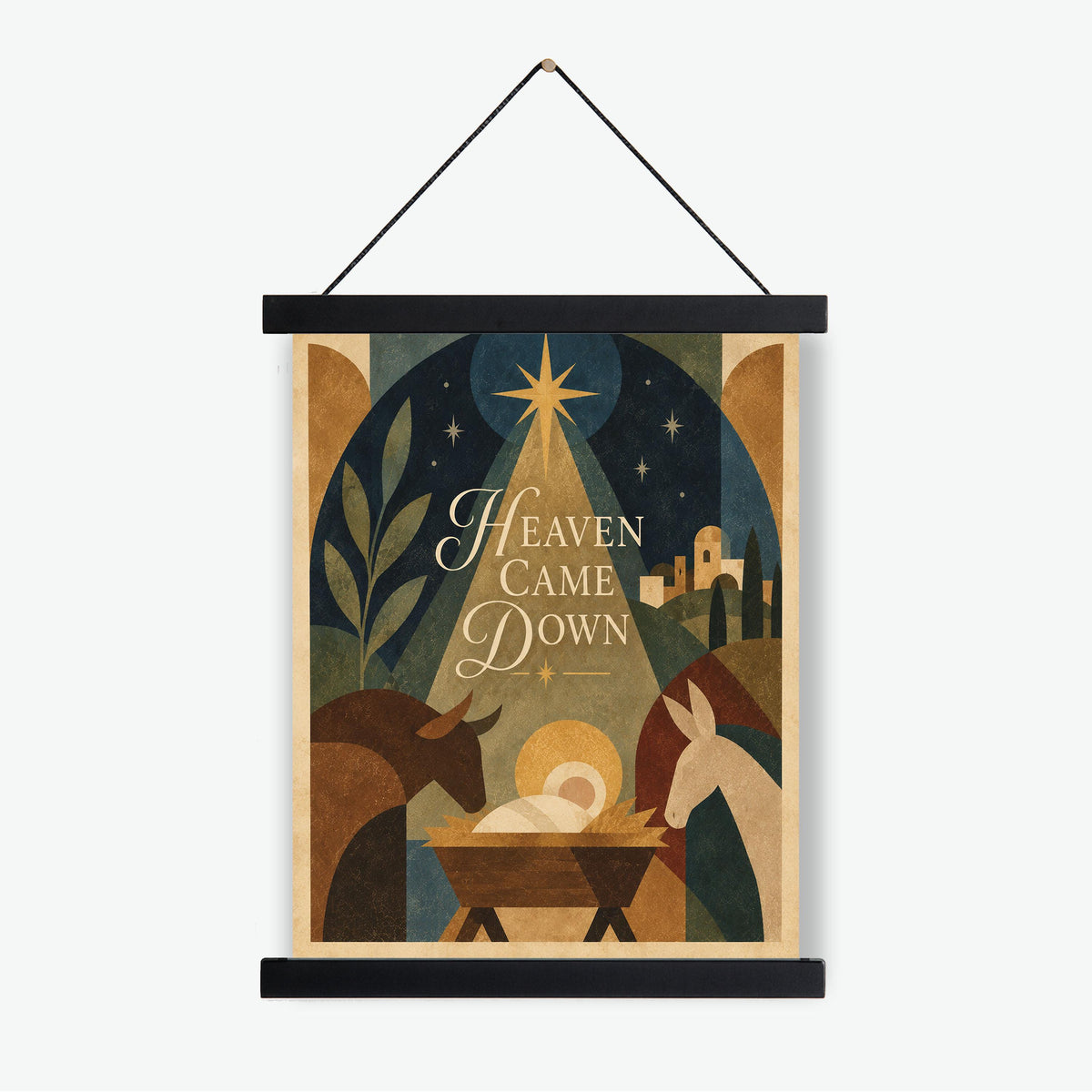 Heaven Came Down Nativity Wall Art Print, Christmas, Holiday Poem, Mid Century Home Decor