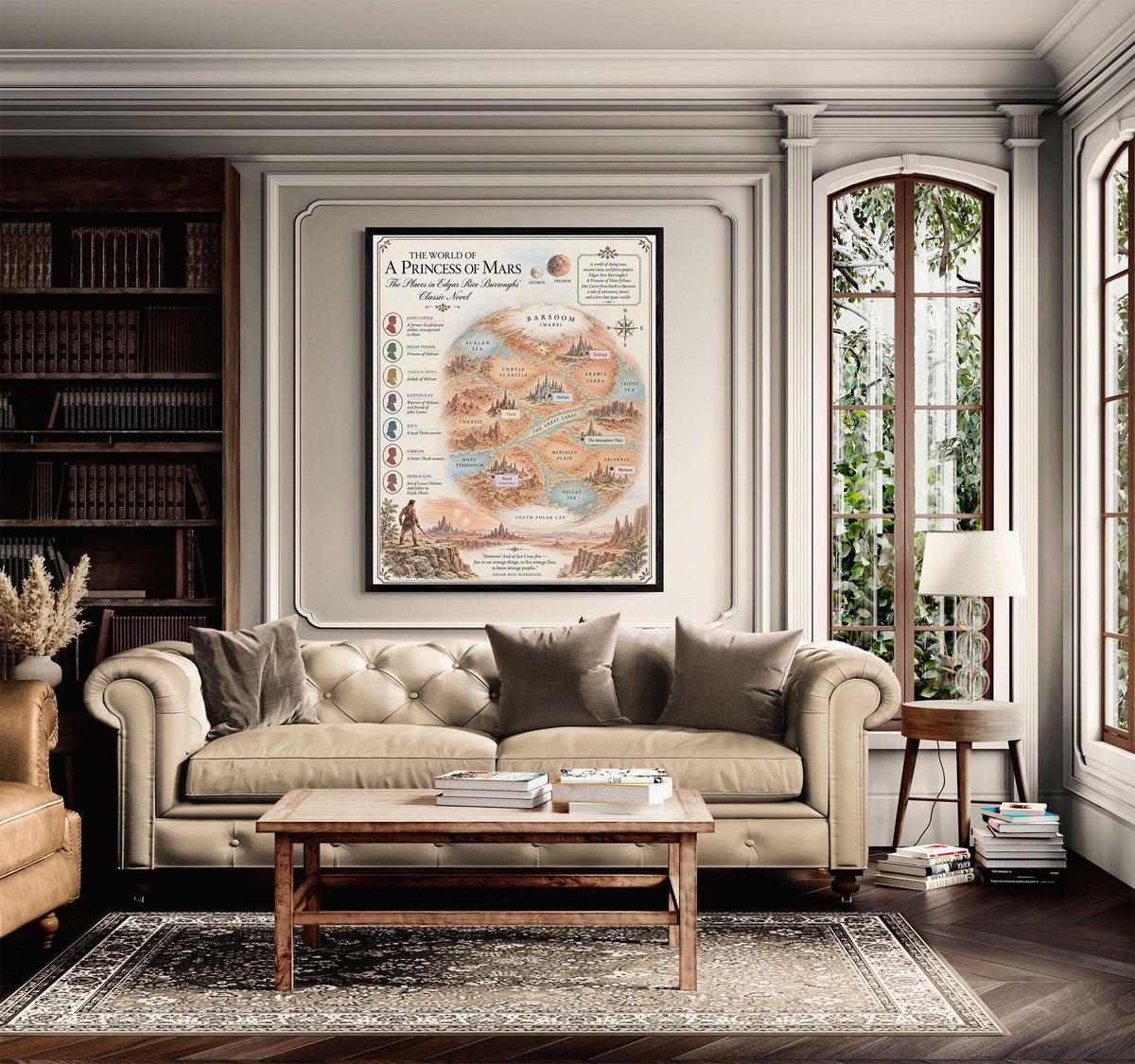 A Princess of Mars Book Map Art Print, Edgar Rice Burroughs Literary Wall Artwork, Home Decor, Library Gift, Classic Novel Poster
