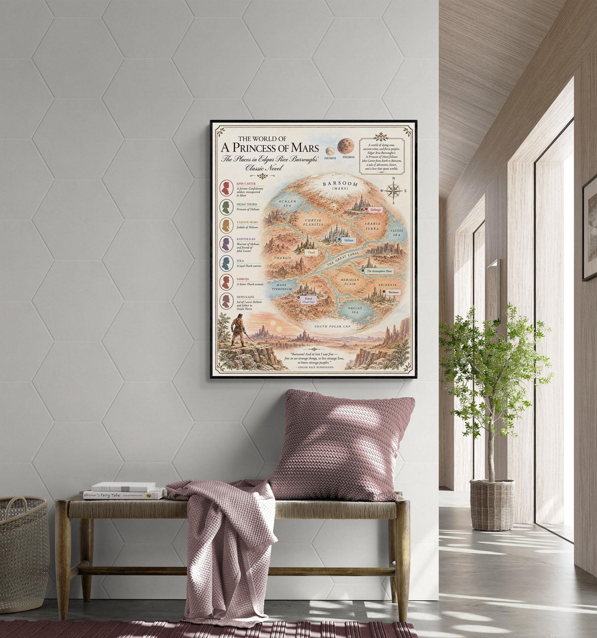 A Princess of Mars Book Map Art Print, Edgar Rice Burroughs Literary Wall Artwork, Home Decor, Library Gift, Classic Novel Poster