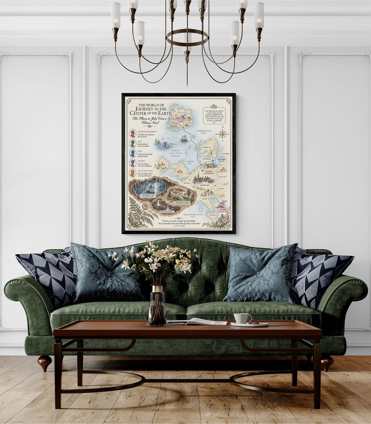 Journey To The Center of the Earth Book Map Art Print, Jules Verne Literary Wall Artwork, Home Decor, Library Gift, Classic Novel Poster