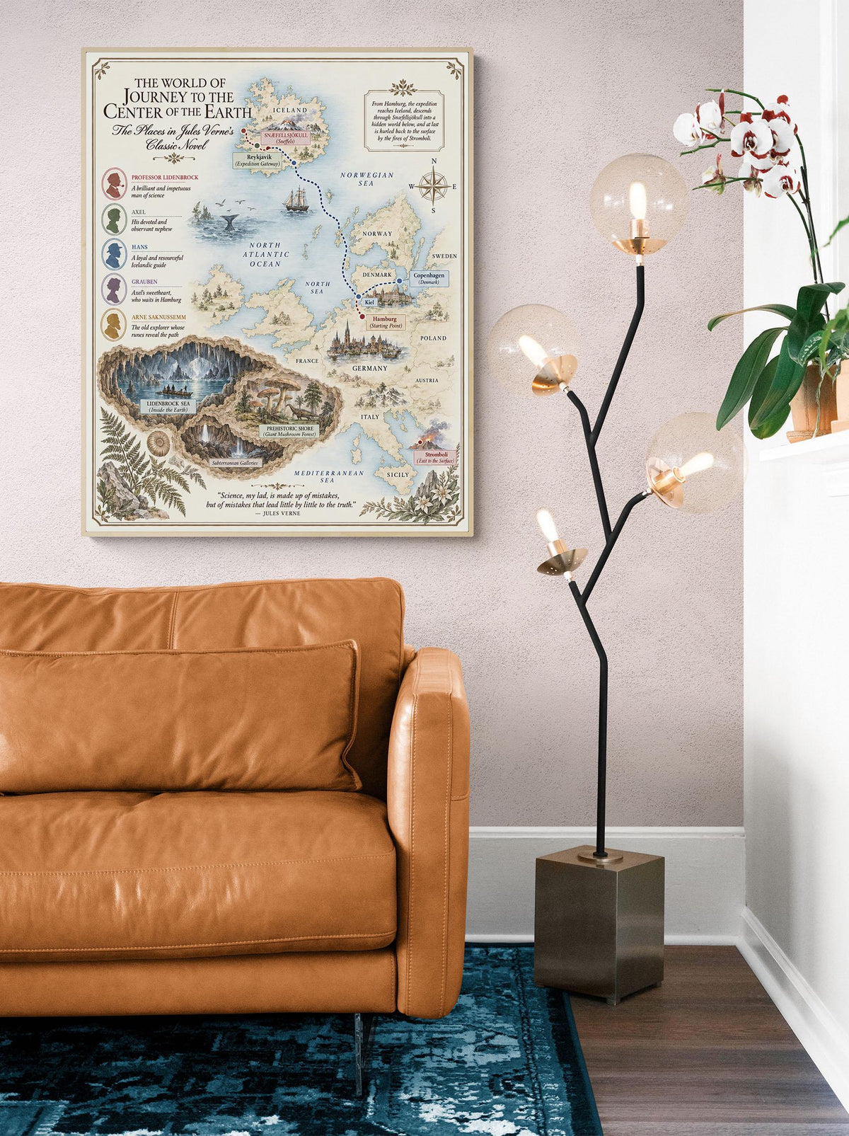 Journey To The Center of the Earth Book Map Art Print, Jules Verne Literary Wall Artwork, Home Decor, Library Gift, Classic Novel Poster