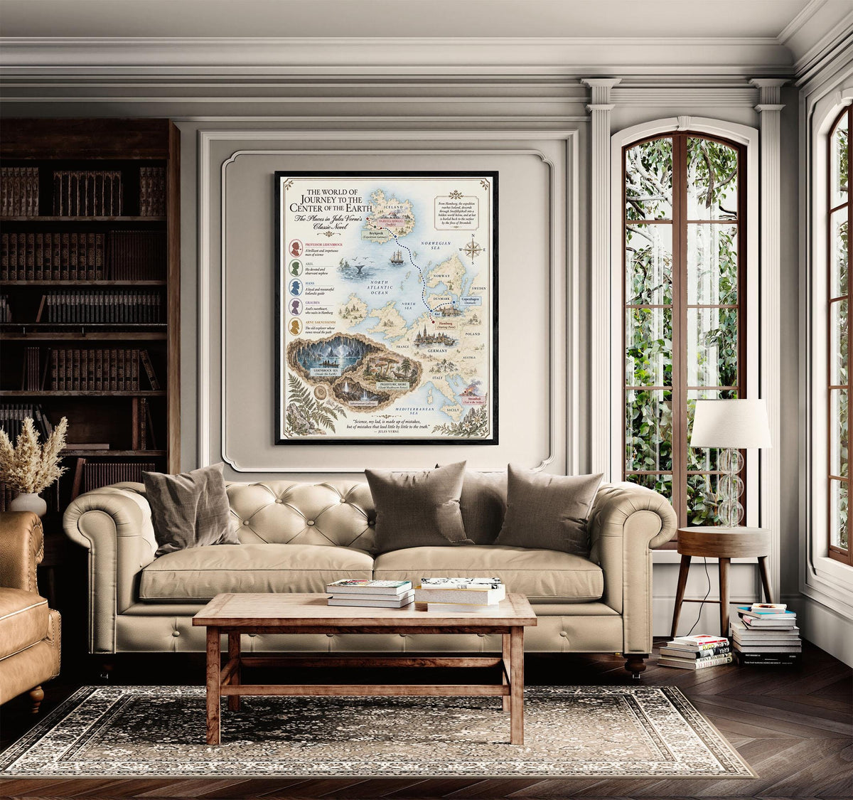 Journey To The Center of the Earth Book Map Art Print, Jules Verne Literary Wall Artwork, Home Decor, Library Gift, Classic Novel Poster