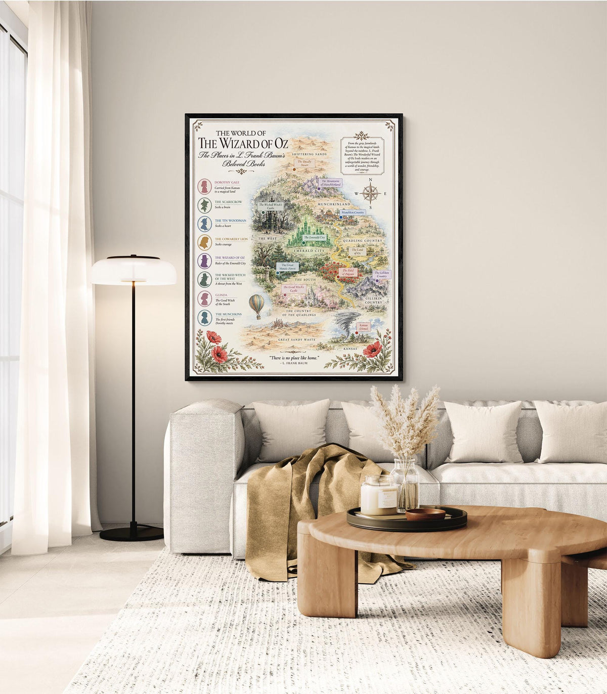 Wizard of Oz Books Map Art Print, L Frank Baum Literary Wall Artwork, Home Decor, Library Gift, Classic Novel Poster