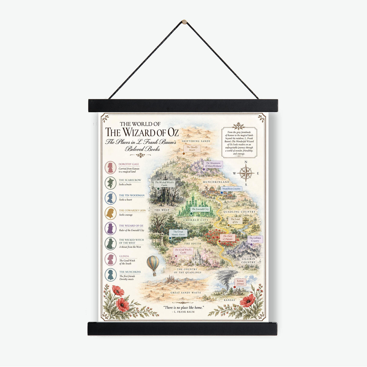 Wizard of Oz Books Map Art Print, L Frank Baum Literary Wall Artwork, Home Decor, Library Gift, Classic Novel Poster