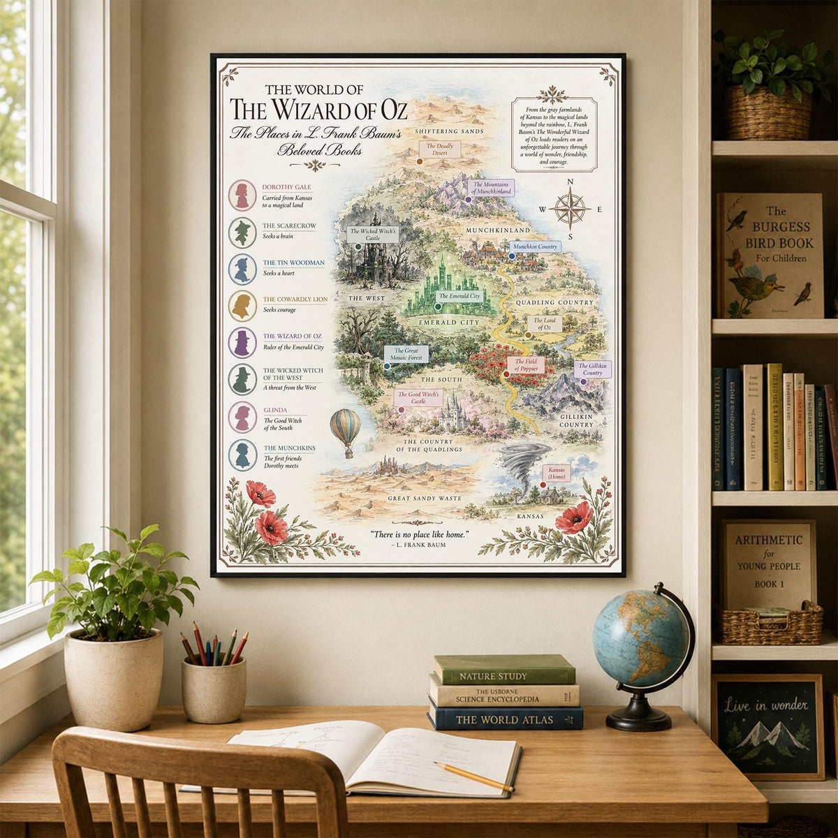 Wizard of Oz Books Map Art Print, L Frank Baum Literary Wall Artwork, Home Decor, Library Gift, Classic Novel Poster