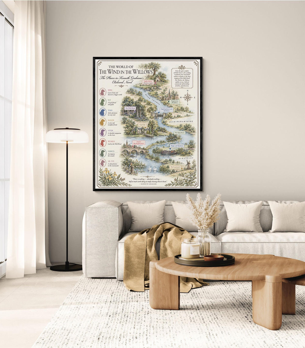 Wind in the Willows Books Map Art Print, Kenneth Grahame Literary Wall Artwork, Home Decor, Library Gift, Classic Novel Poster