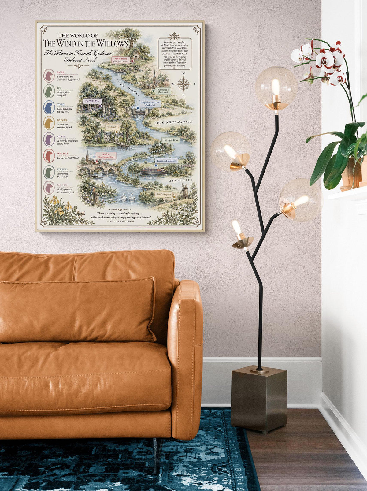 Wind in the Willows Books Map Art Print, Kenneth Grahame Literary Wall Artwork, Home Decor, Library Gift, Classic Novel Poster