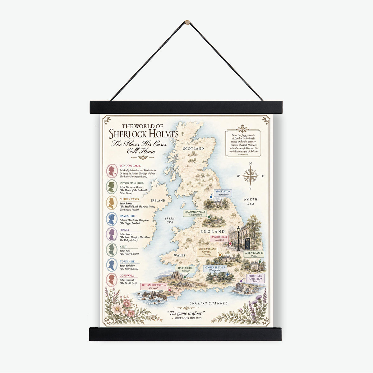Sherlock Holmes Books Map Art Print, Arthur Conan Doyle Literary Wall Artwork, Home Decor, Library Gift, Classic Novel Poster
