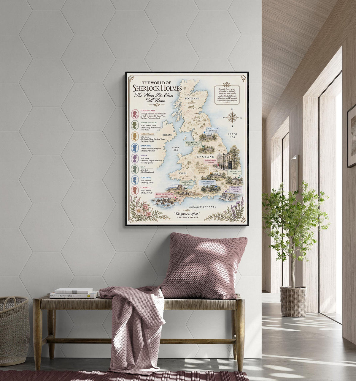 Sherlock Holmes Books Map Art Print, Arthur Conan Doyle Literary Wall Artwork, Home Decor, Library Gift, Classic Novel Poster
