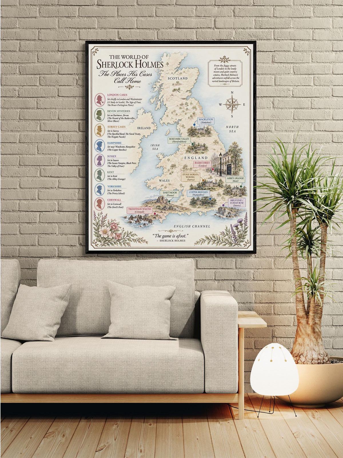 Sherlock Holmes Books Map Art Print, Arthur Conan Doyle Literary Wall Artwork, Home Decor, Library Gift, Classic Novel Poster