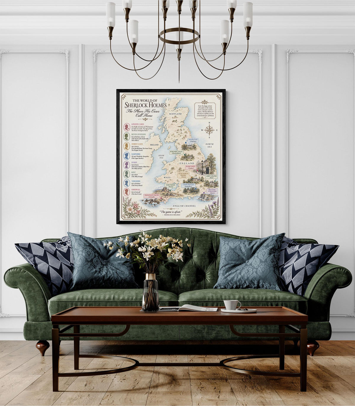 Sherlock Holmes Books Map Art Print, Arthur Conan Doyle Literary Wall Artwork, Home Decor, Library Gift, Classic Novel Poster