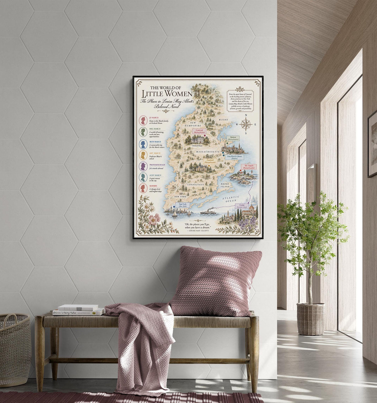 Little Women Book Map Art Print, Louisa May Alcott, Literary Wall Artwork, Home Decor, Library Gift, Classic Novel Poster