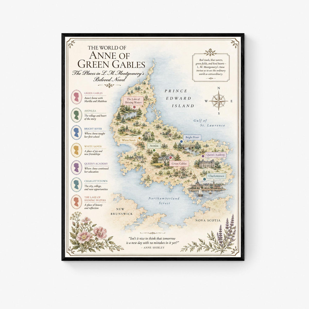 Anne of Green Gables Book Map Art Print, LM Montgomery, Literary Wall Artwork, Home Decor, Library Gift, Classic Novel Poster