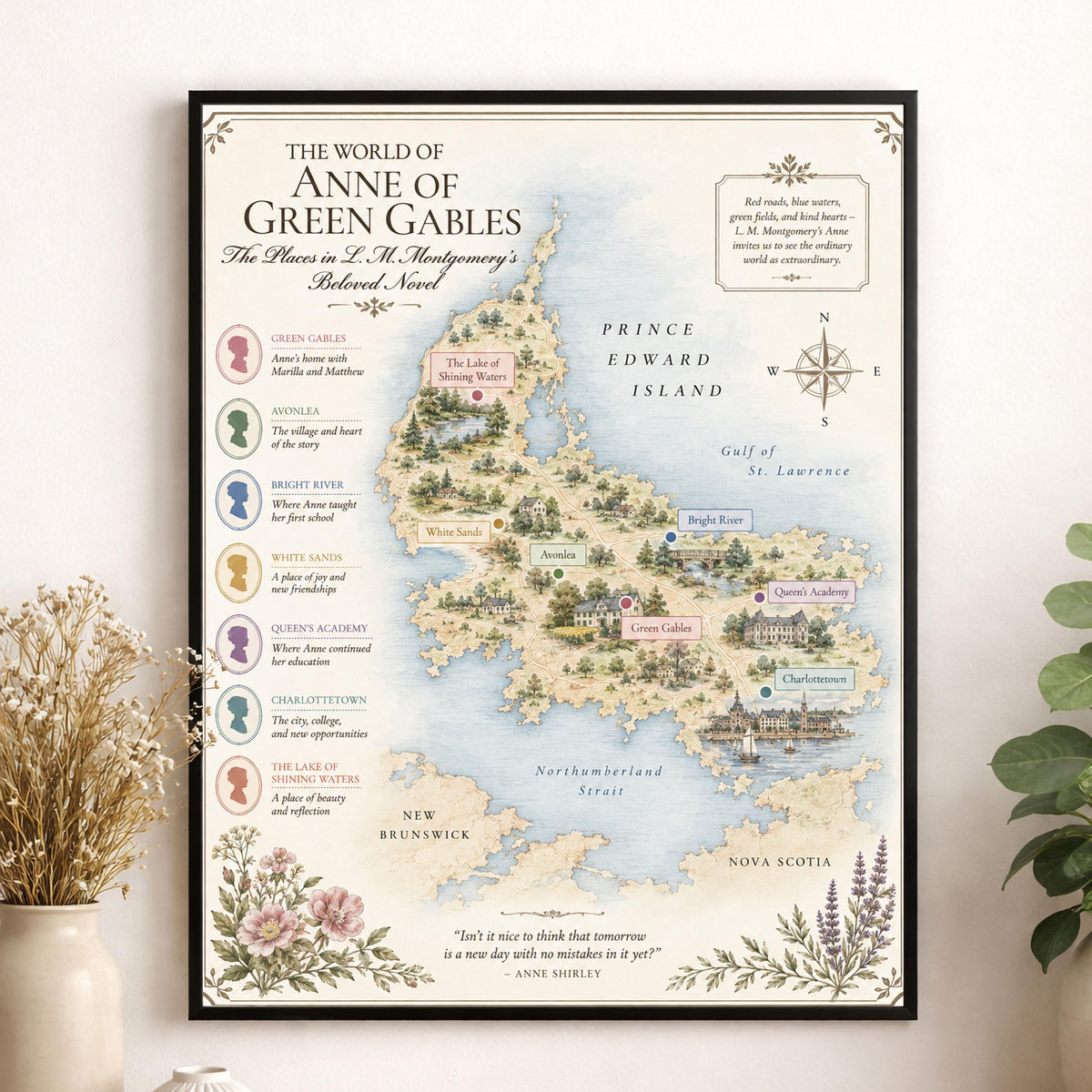 Anne of Green Gables Book Map Art Print, LM Montgomery, Literary Wall Artwork, Home Decor, Library Gift, Classic Novel Poster