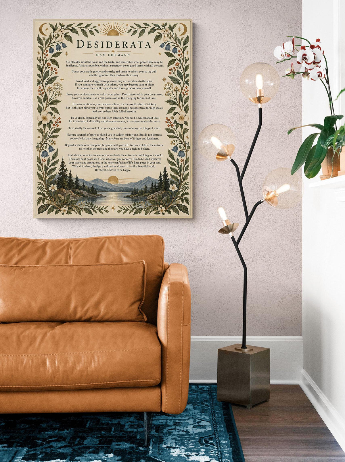 Desiderata Wall Art Print | Go Placidly Amid The Noise | Max Ehrmann Poem | Mountain Landscape | Literary Book | Floral Home Decor