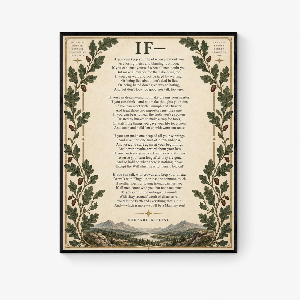 If Poem Quote Wall Art Print | Rudyard Kipling | Family | Floral Landscape | Children's Room | Nursery | Vintage Home Decor | Literary Gift