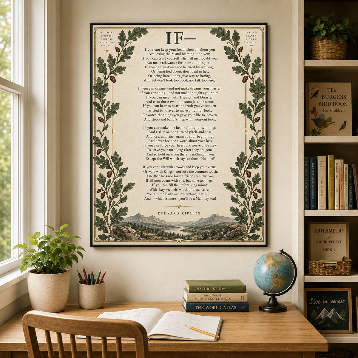 If Poem Quote Wall Art Print | Rudyard Kipling | Family | Floral Landscape | Children's Room | Nursery | Vintage Home Decor | Literary Gift
