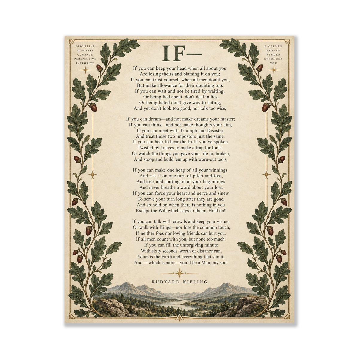 If Poem Quote Wall Art Print | Rudyard Kipling | Family | Floral Landscape | Children's Room | Nursery | Vintage Home Decor | Literary Gift