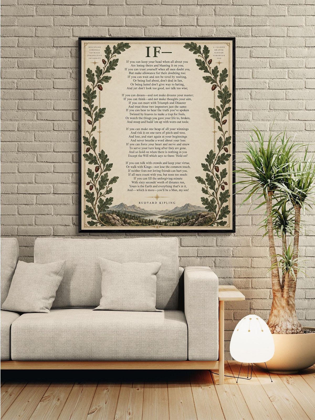 If Poem Quote Wall Art Print | Rudyard Kipling | Family | Floral Landscape | Children's Room | Nursery | Vintage Home Decor | Literary Gift