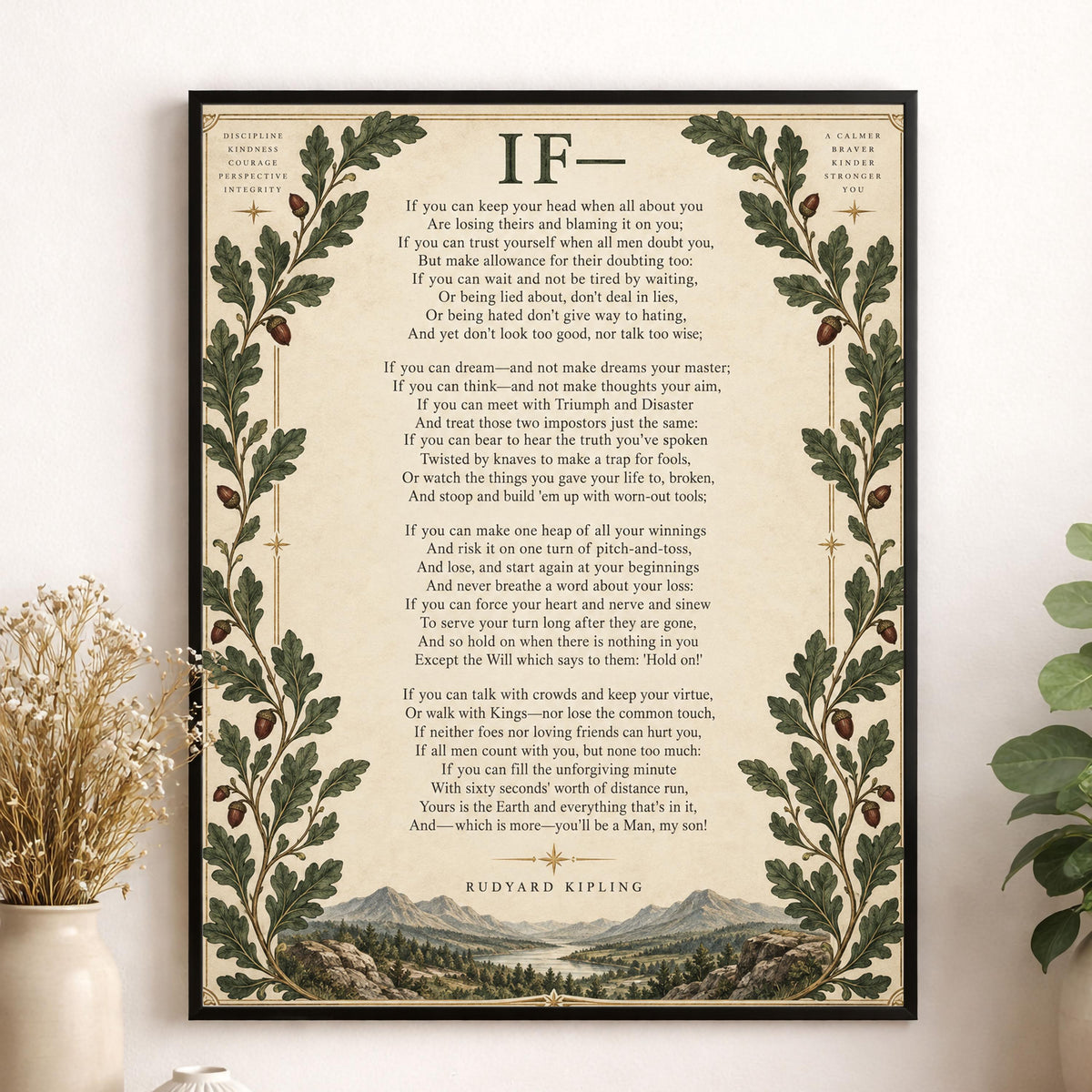 If Poem Quote Wall Art Print | Rudyard Kipling | Family | Floral Landscape | Children's Room | Nursery | Vintage Home Decor | Literary Gift
