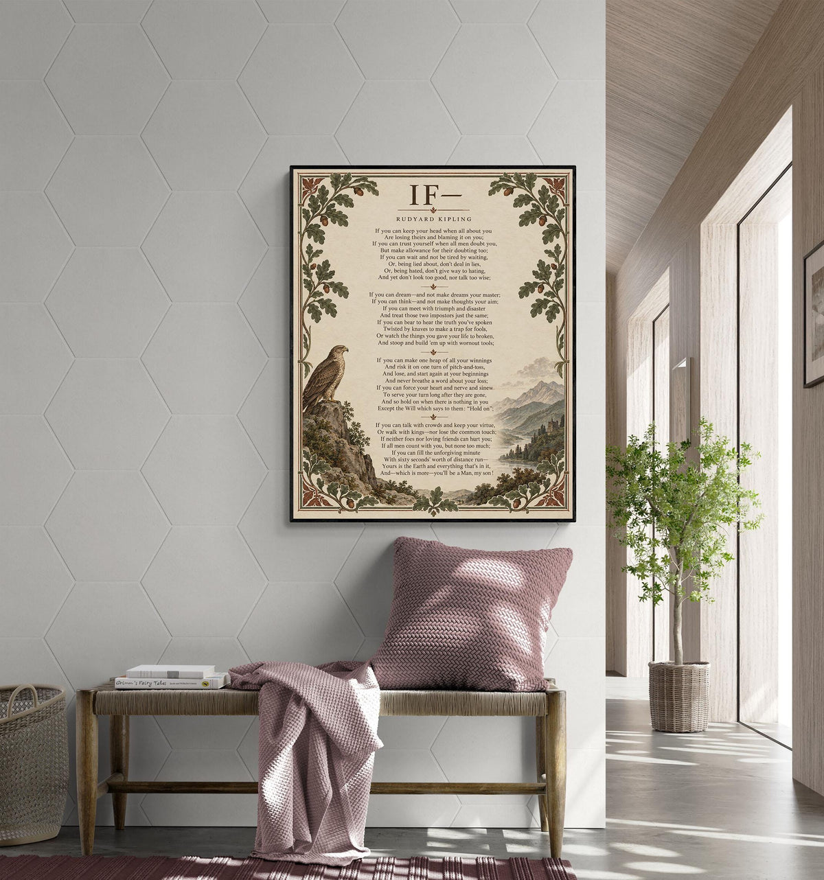 If Poem Quote Wall Art Print | Rudyard Kipling | Family | Floral Landscape | Children's Room | Nursery | Vintage Literary Home Decor