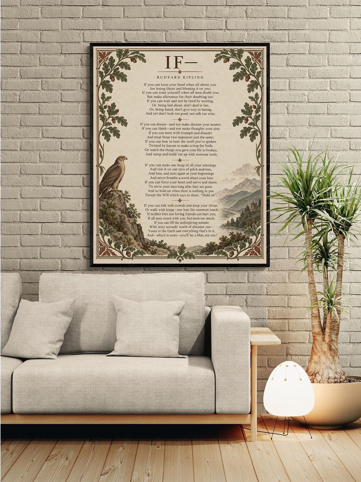 If Poem Quote Wall Art Print | Rudyard Kipling | Family | Floral Landscape | Children's Room | Nursery | Vintage Literary Home Decor