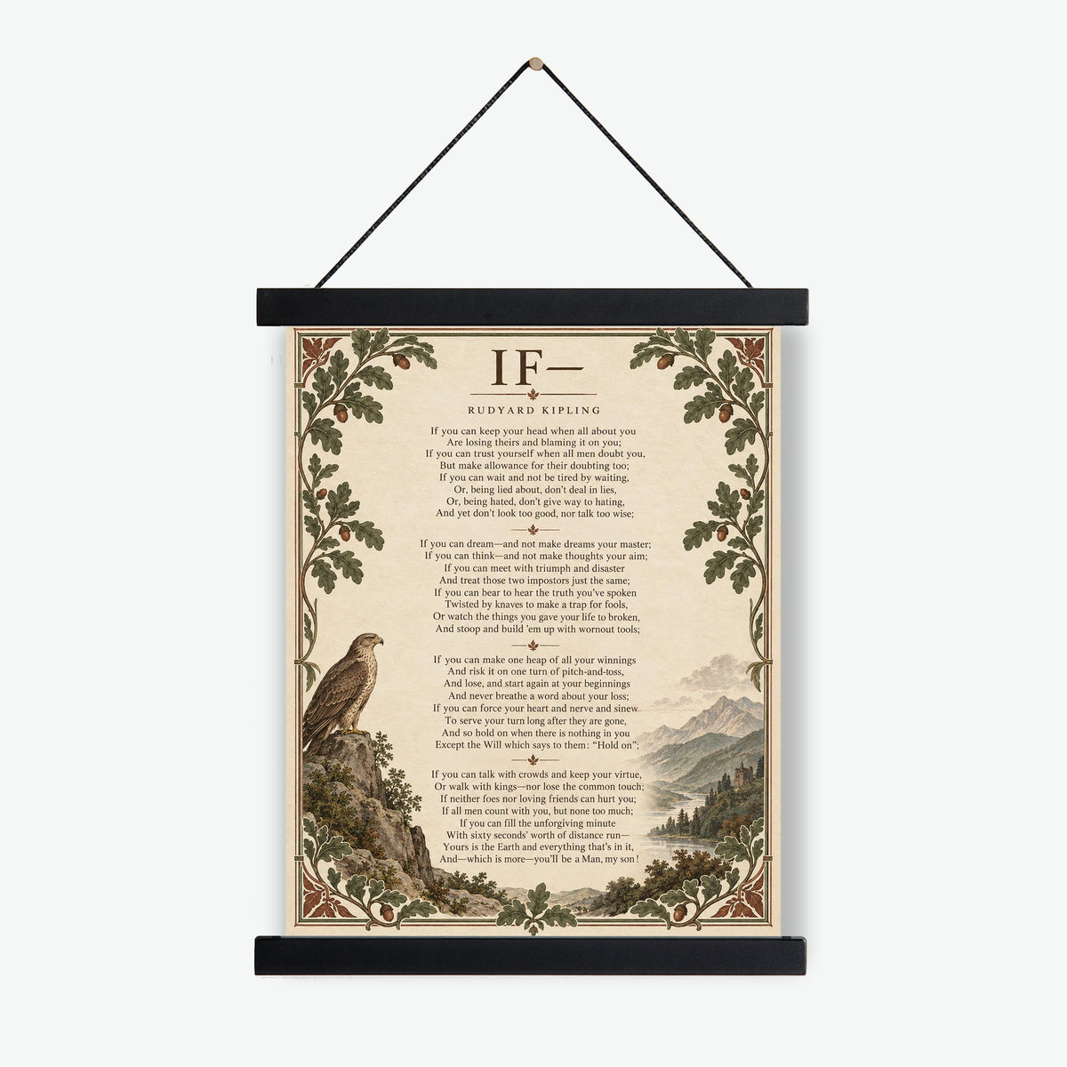 If Poem Quote Wall Art Print | Rudyard Kipling | Family | Floral Landscape | Children's Room | Nursery | Vintage Literary Home Decor