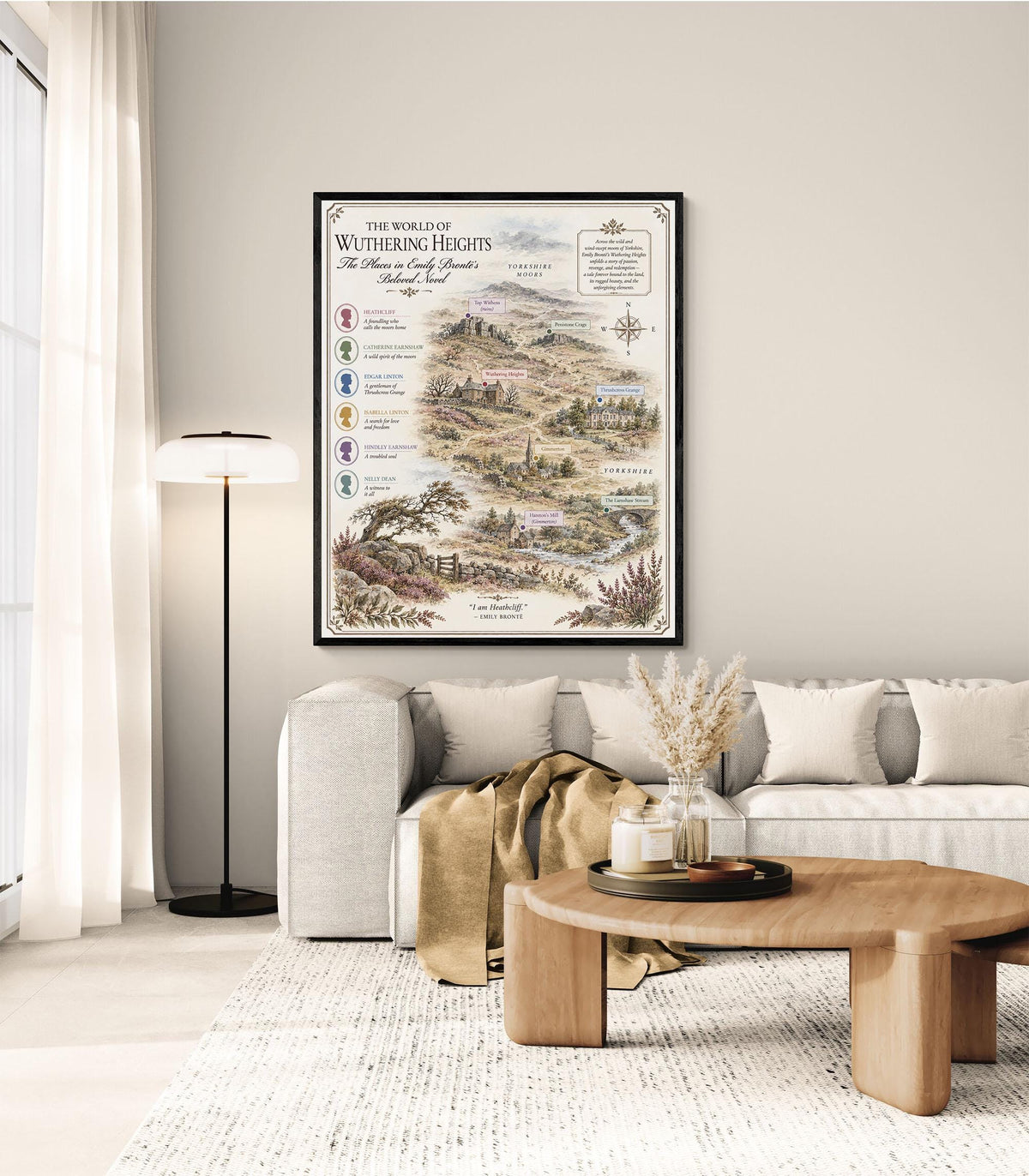 Wuthering Heights Map Art Print, Emily Bronte Literary Wall Artwork, England Home Decor, Library Gift, Classic Novel Poster