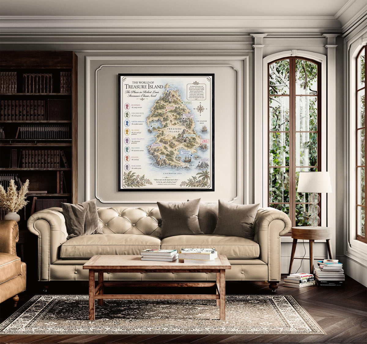 Treasure Island Map Art Print, Robert Louis Stevenson Literary Wall Artwork, England Home Decor, Library Gift, Classic Novel Poster