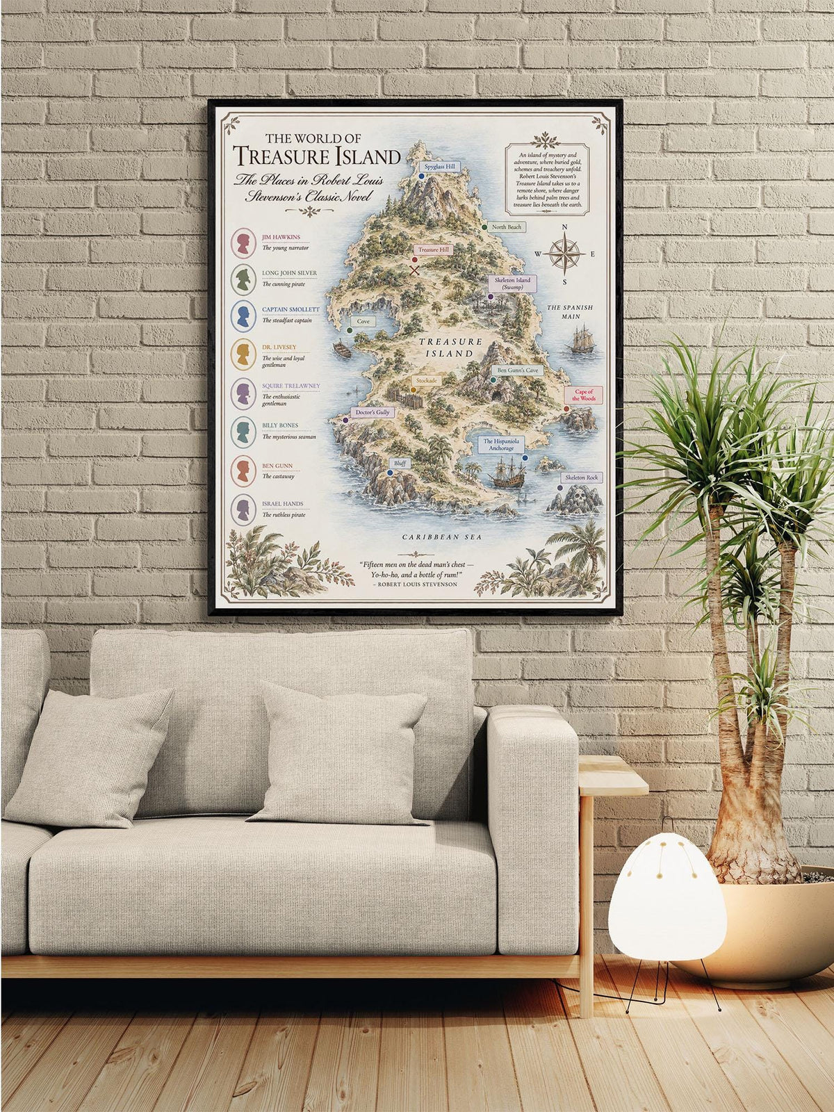 Treasure Island Map Art Print, Robert Louis Stevenson Literary Wall Artwork, England Home Decor, Library Gift, Classic Novel Poster